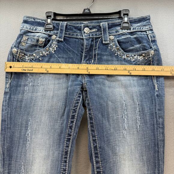 Miss Me Jeans Women's 27x31 (4) Blue Bootcut Rhinestone Pocket Flaps Studding - Picture 13 of 16